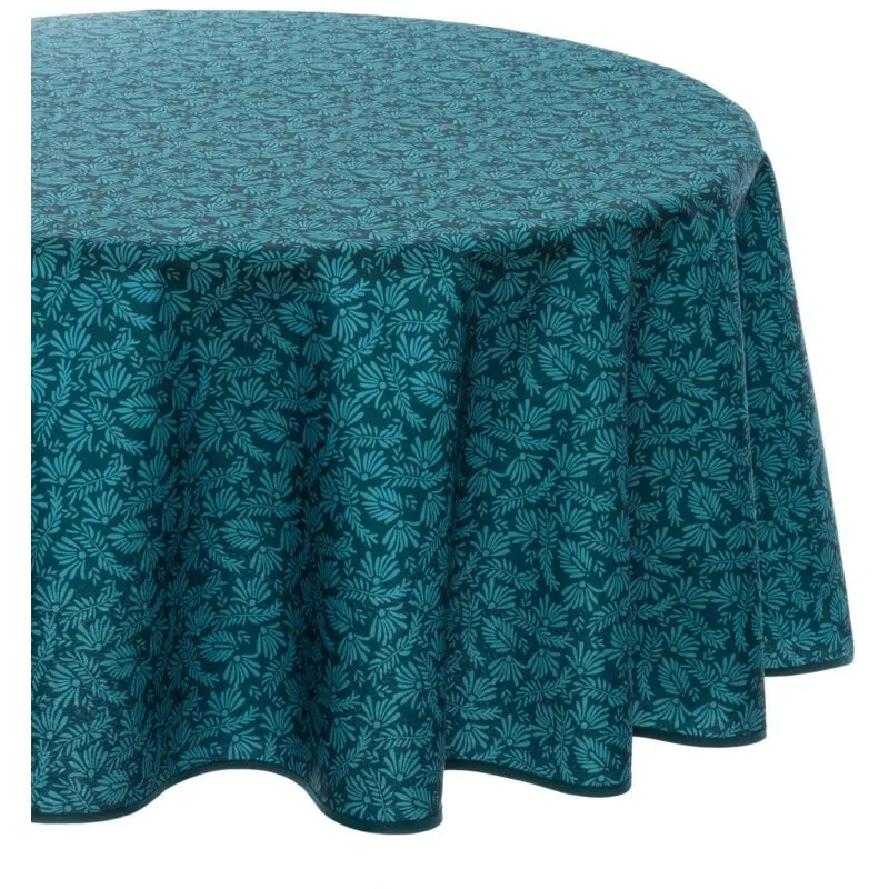 Tovaglia antimacchia meili foglie blu anatra d180cm - d. 180 cm - Atmosphera créateur d'intérieur