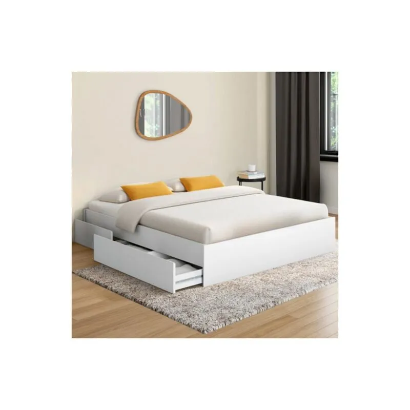 Marco de cama doble tomi de 4 cajones 140 x 190 cm blanco