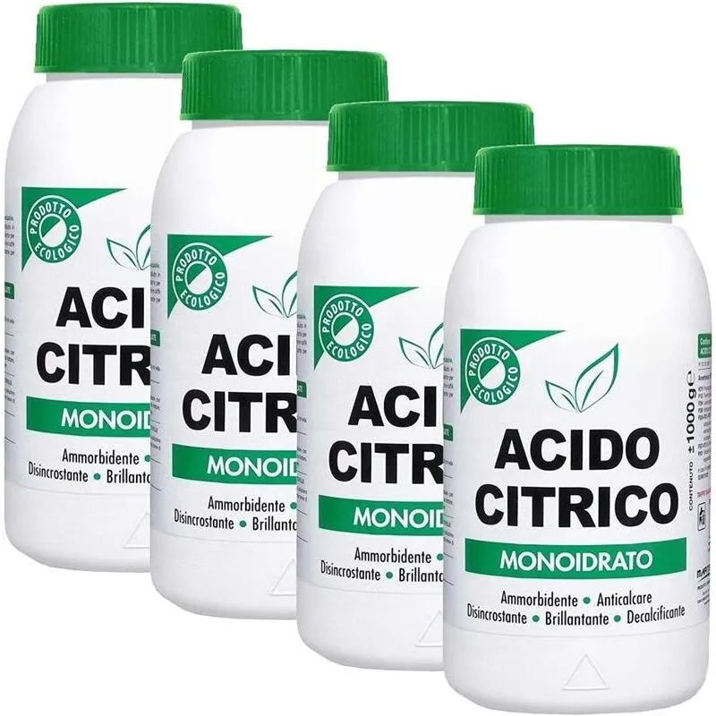 Acido citrico set 4PZ x 1KG monoidrato multifunzone anticalcare disincrostante e decalcificante ecologico - Marten