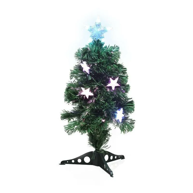 Albero di natale led e fibre ottiche 60 cm colore classico con basetta e stelline luminose - Maury's