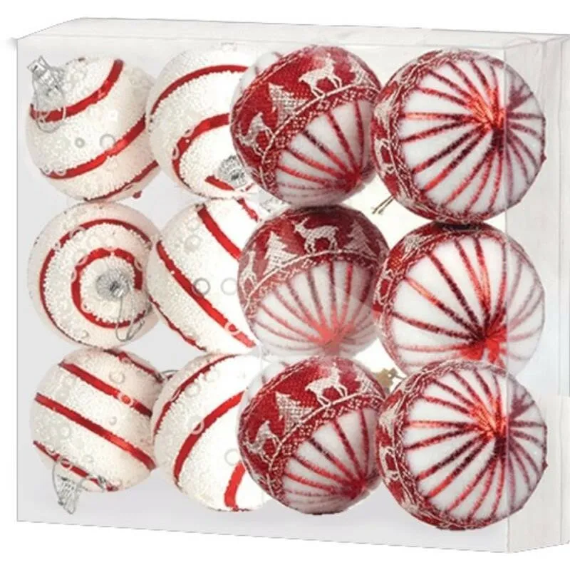 Maury'S Box Con 12 Sfere Di Natale Per Albero Da 6 Cm Bianco E Rosso