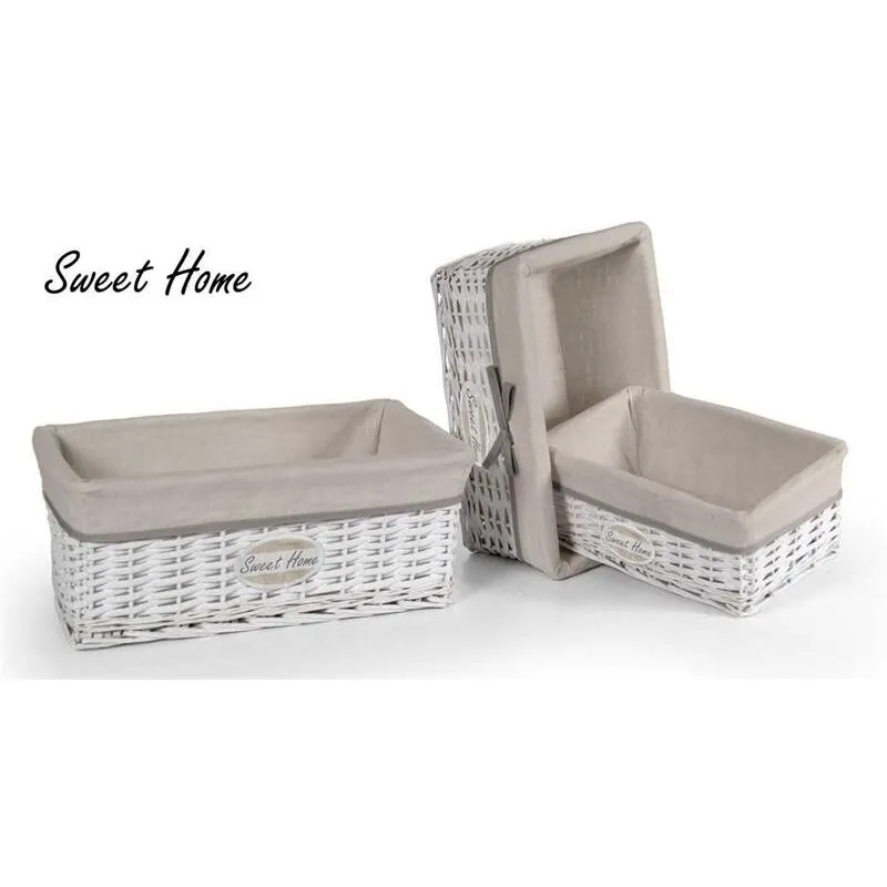 Maury's set 3 ceste bianco/beige con scritta sweet home con coperchio