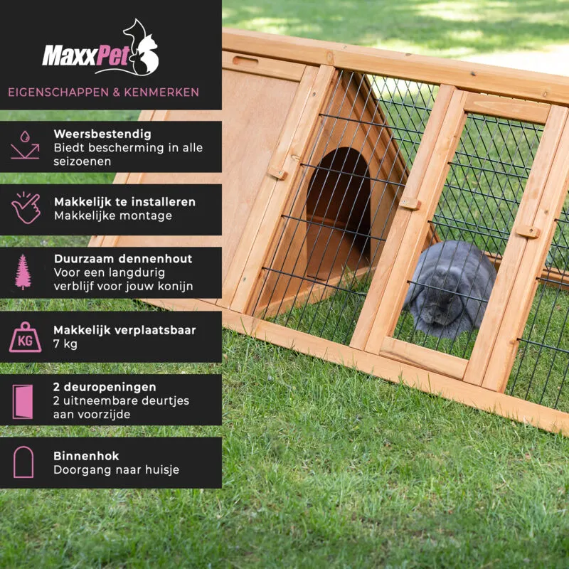 Maxxpet - Conigliera – Conigliera da Esterno – Recinto per Conigli da Esterno – Gabbia per Conigli con Piccola Casa – Gabbia per Roditori – 118x52x45