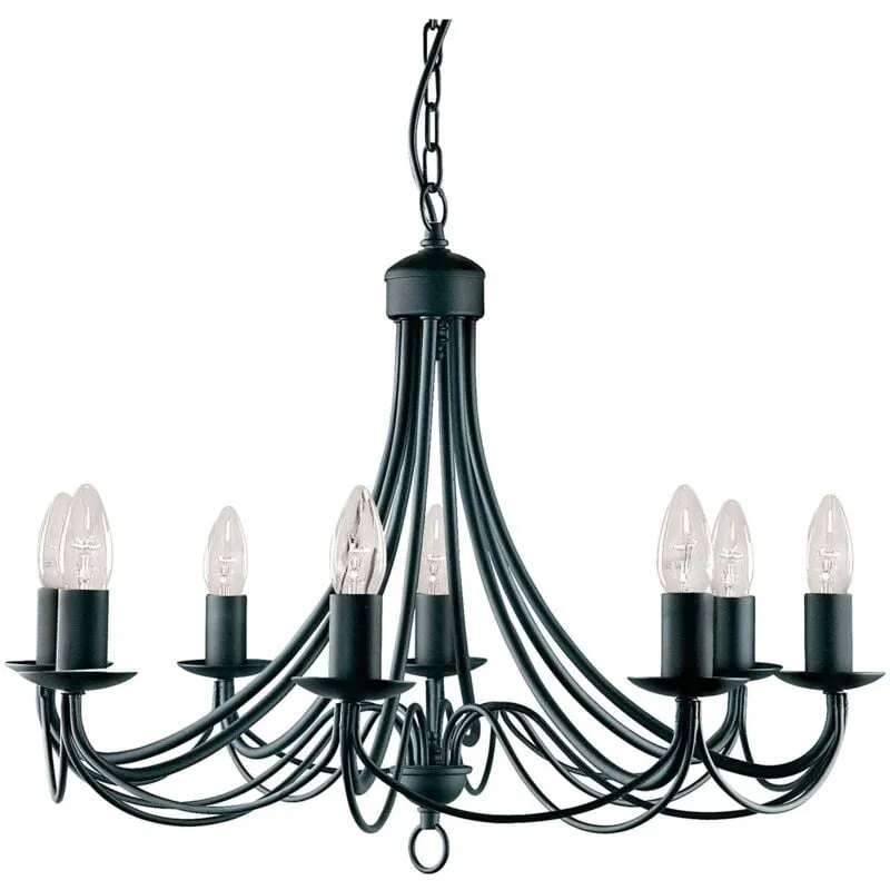 Lampadario Industrial-Nordico Maypole Acciaio Nero 8 Luci E14