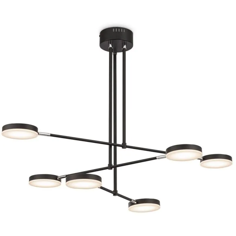 Lampadario a Sospensione Moderno Fad Metallo Nero Acrilico 6 Luci Led 40W