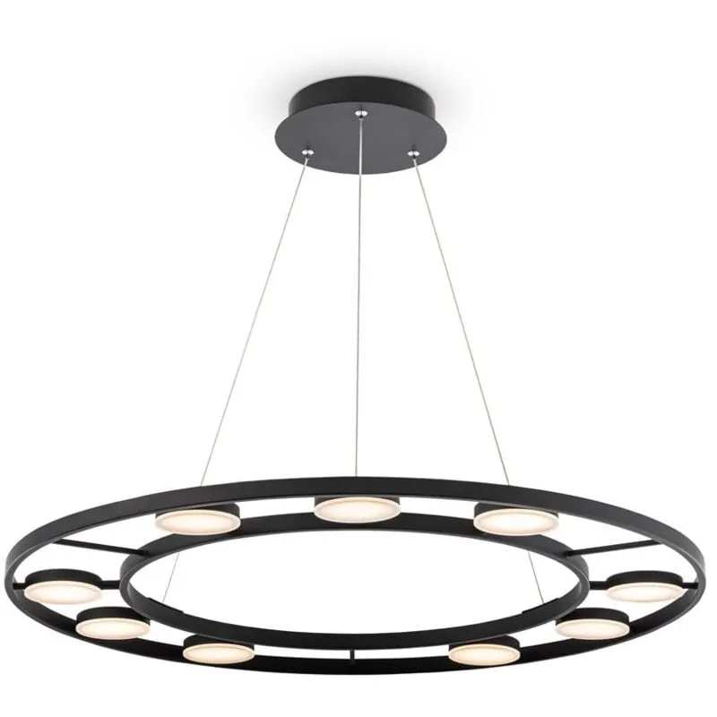 Lampadario A Sospensione Moderno Fad Metallo Nero Acrilico 9 Luci Led 63W