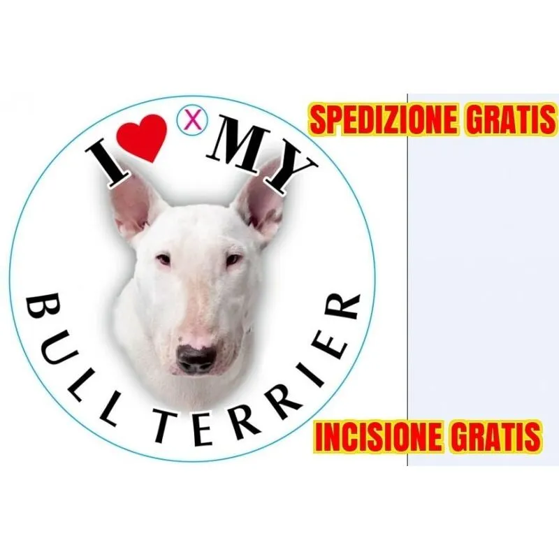 AZ - Medaglietta per cane bull terrier bianco spedizione e incisione gratis