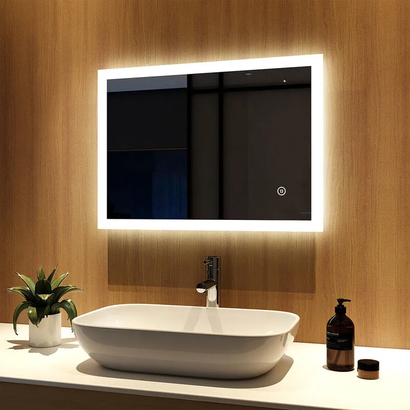 Specchio da Bagno con Luce 70x50cm led Illuminazione Specchio da Parete con Interruttore touch + Antiappannamento - Meykoers