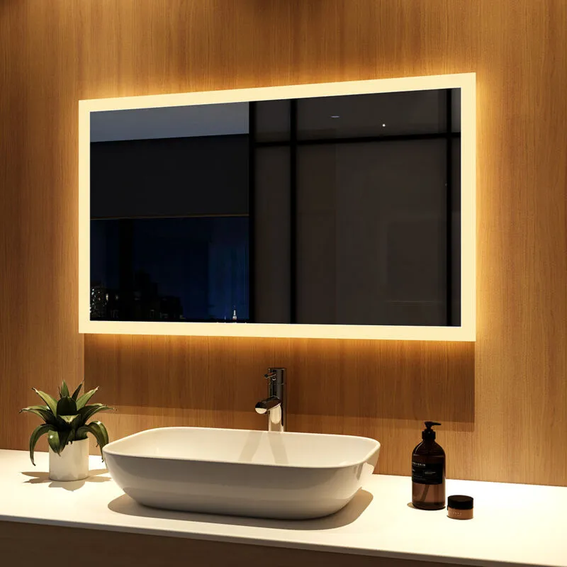 Meykoers Specchio da Bagno con Luce 100x60cm LED Illuminazione Specchio da Parete Risparmio energetico e Impermeabile IP44