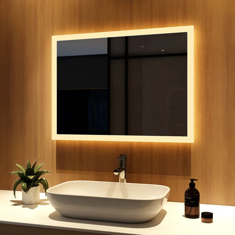 Specchio da Bagno con Luce 80x60cm led Illuminazione Specchio da Parete Risparmio energetico e Impermeabile IP44 - Meykoers