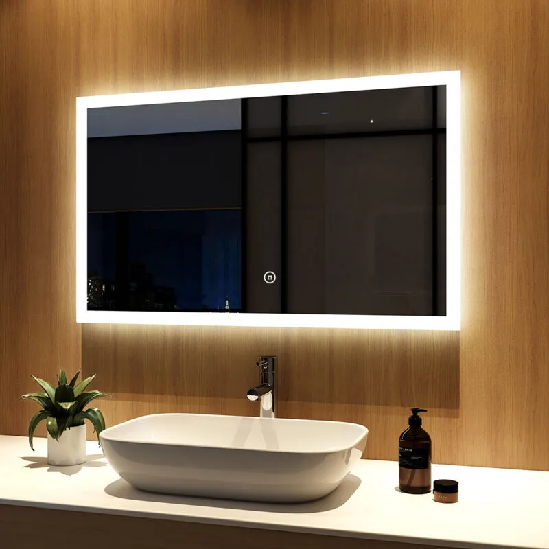 Specchio da Bagno con 3 colori chiari 100x60cm led Illuminazione Specchio da Parete con Interruttore touch + Dimmerabile - Meykoers