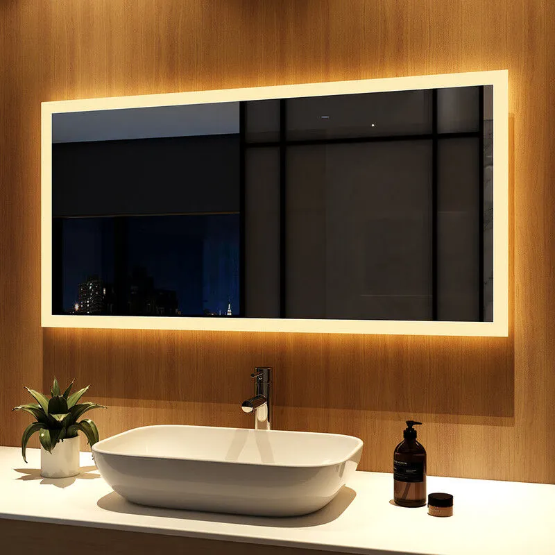 Specchio da Bagno con Luce 120x60cm led Illuminazione Specchio da Parete Risparmio energetico e Impermeabile IP44 - Meykoers