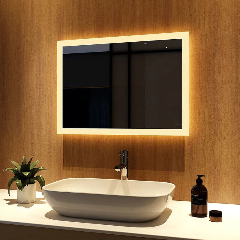 Specchio da Bagno con Luce 70x50cm led Illuminazione Specchio da Parete Risparmio energetico e Impermeabile IP44 - Meykoers