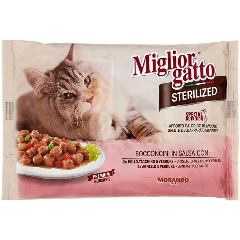 Sterilized bocconcini carne in salsa 4 x 85 gr - Miglior Gatto