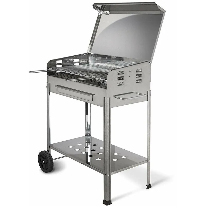 Artigianferro - mille - Barbecue a carbonella in acciaio inox con coperchio - cm40x70x90h - achille - made in italy