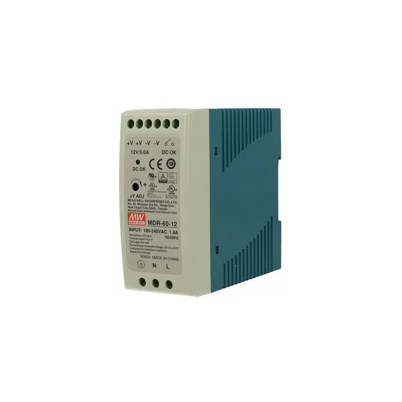 Alimentatore Rotaia Industriale MeanWell MDR-60-12 60W 12V 5A Barra Guida din Rail Single Power Supply Input 220V 110V