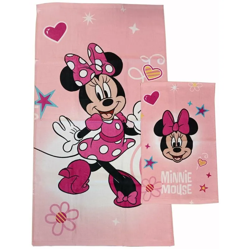 Hermet - Minnie Mouse Disney, Asciugamani Bagno in Spugna, Set 2 Asciugamani Bagno, Asciugamano Viso, Asciugamano Bidet, Rosa, Cotone, 100 Percento,