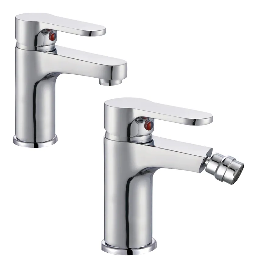Ogomondo - Miscelatore rubinetto bidet cromato + miscelatore rubinetto lavabo cromato