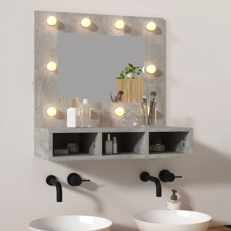 Mobile a Specchio con led Grigio Cemento 60x31,5x62 cm