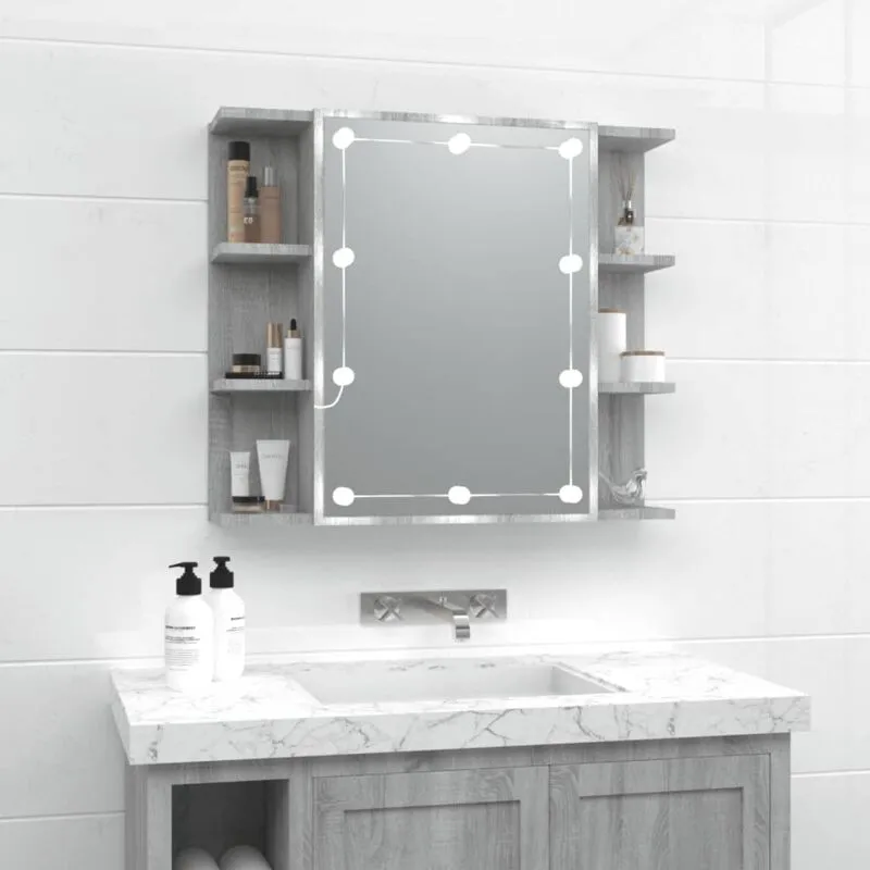 Mobile a Specchio con led Grigio Sonoma 70x16,5x60 cm - Vidaxl