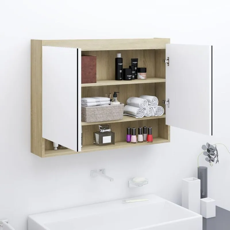 Jinlefu - Furniture Limited - Armadietto Bagno con Specchio 80x15x60cm in