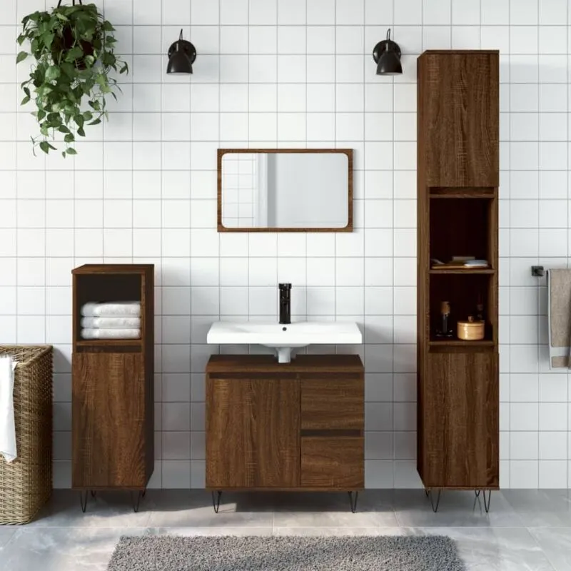 Furniture Limited - Armadietto Bagno Rovere Marrone 30x30x190cm