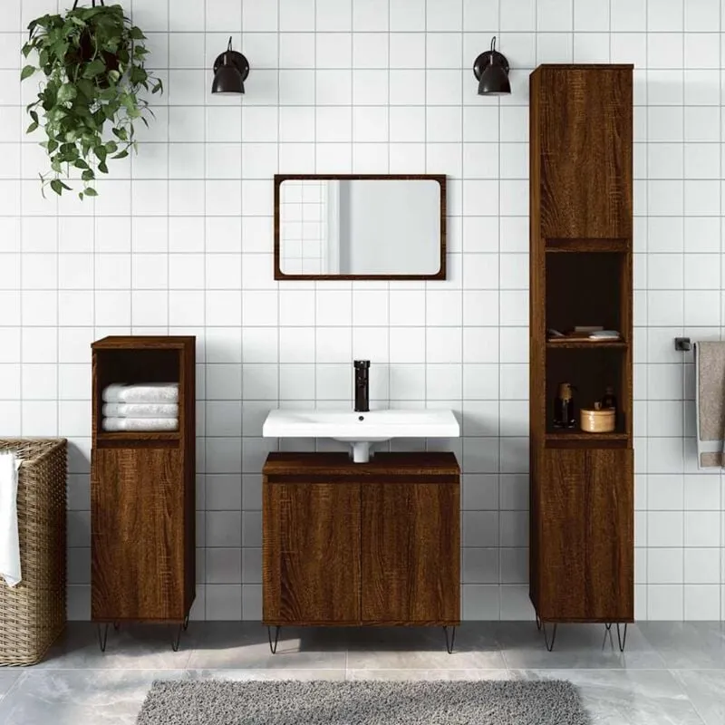 Furniture Limited - Armadietto Bagno Rovere Marrone 58x33x60cm in