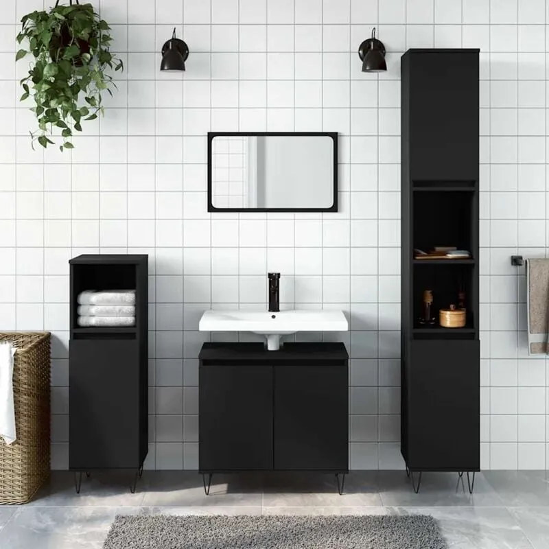 Furniture Limited - Mobile da Bagno Nero 58x33x60 cm in Legno