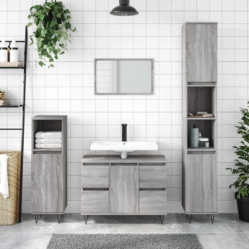 Furniture Limited - Mobile da Bagno Grigio Sonoma 80x33x60 cm in