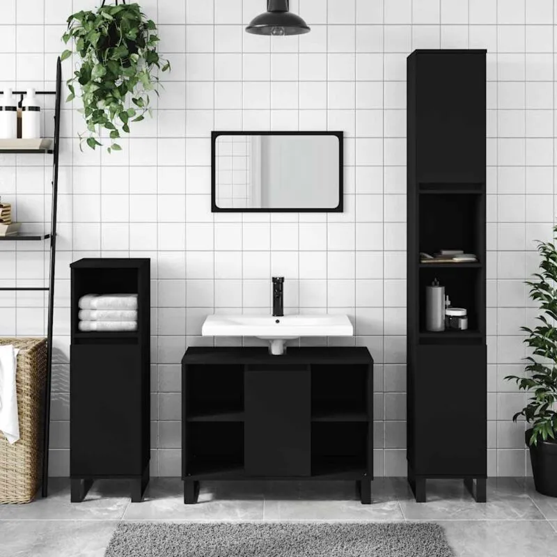 Furniture Limited - Mobile da Bagno Nero 80x33x60 cm in Legno