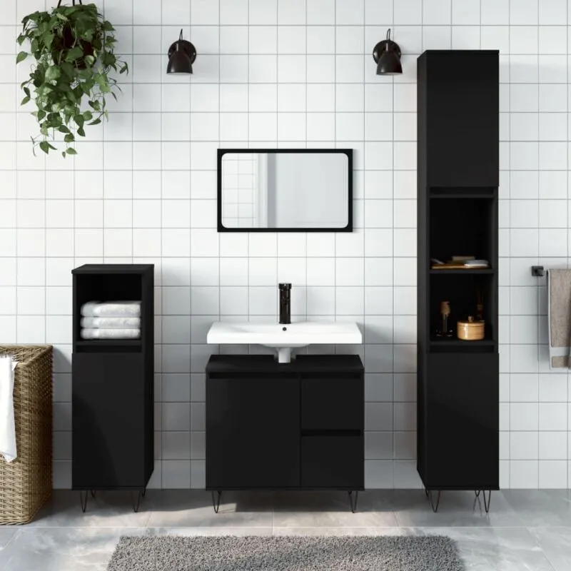 Furniture Limited - Armadietto da Bagno Nero 30x30x190 cm in