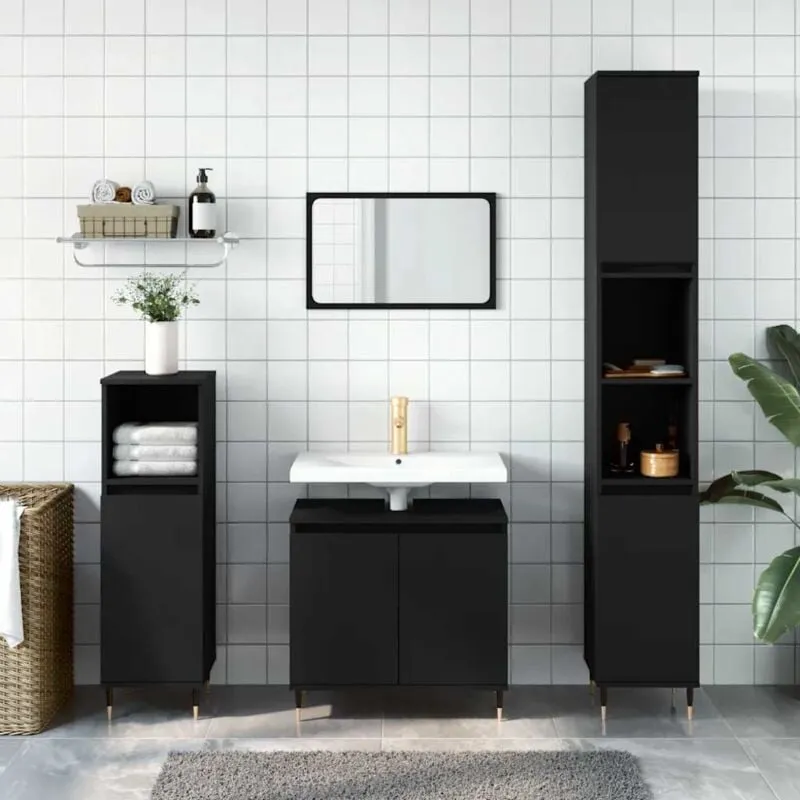 Furniture Limited - Mobile da Bagno Nero 58x33x60 cm in Legno