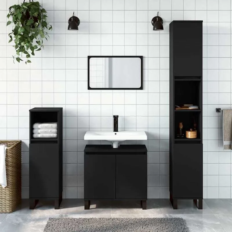 Furniture Limited - Mobile da Bagno Nero 58x33x60 cm in Legno