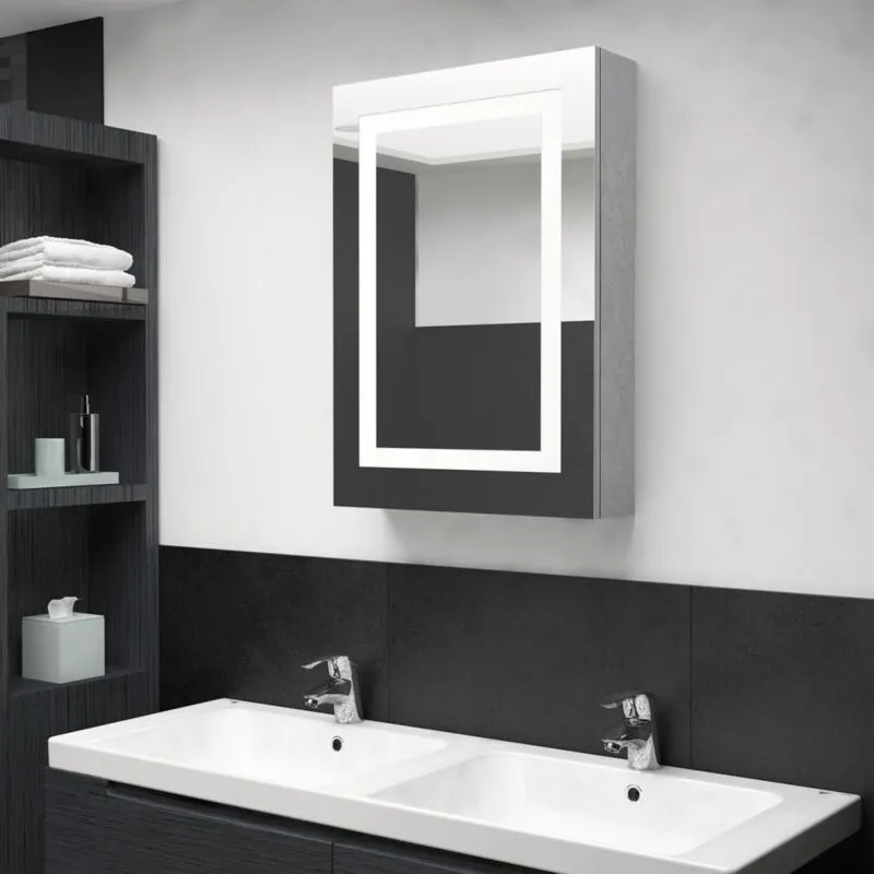 Jinlefu - Furniture Limited - Armadietto Bagno con Specchio e led Grigio