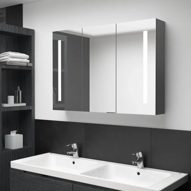 Jinlefu - Furniture Limited - Armadietto Bagno con Specchio e led 89x14x62