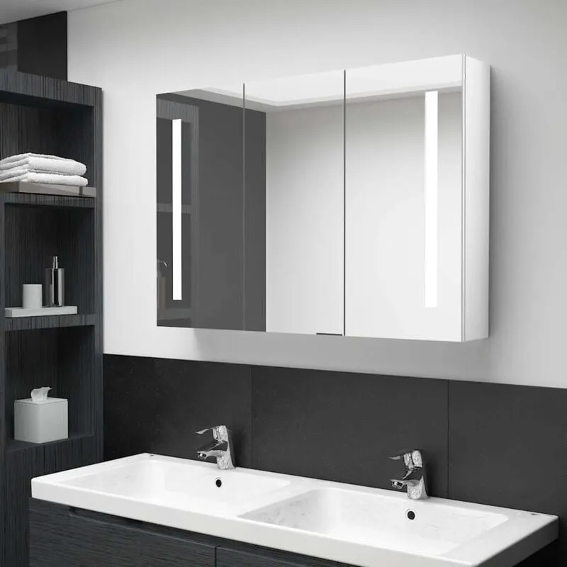 Jinlefu - Furniture Limited - Armadietto Bagno con Specchio e led Bianco