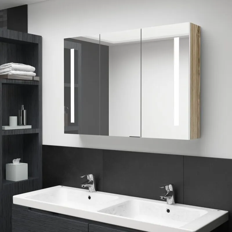 Jinlefu - Furniture Limited - Armadietto Bagno con Specchio e led 89x14x62