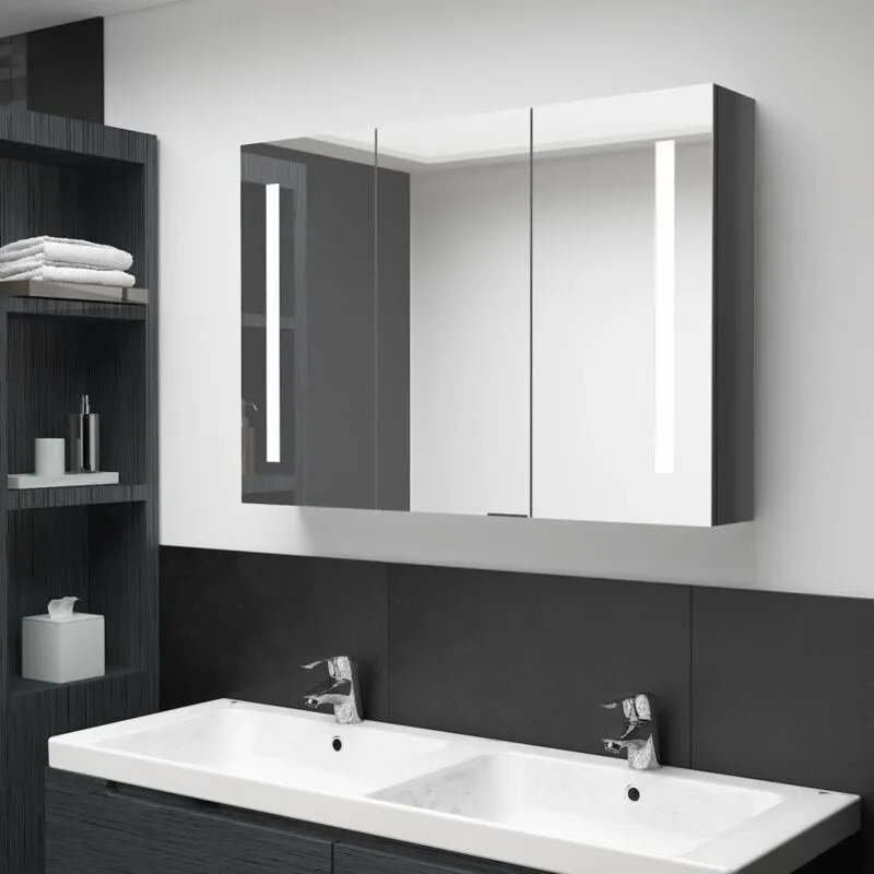 Jinlefu - Furniture Limited - Armadietto Bagno con Specchio e led 89x14x62