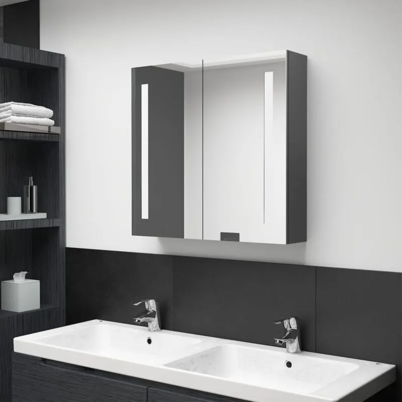 Furniture Limited - Armadietto Bagno con Specchio e led Grigio