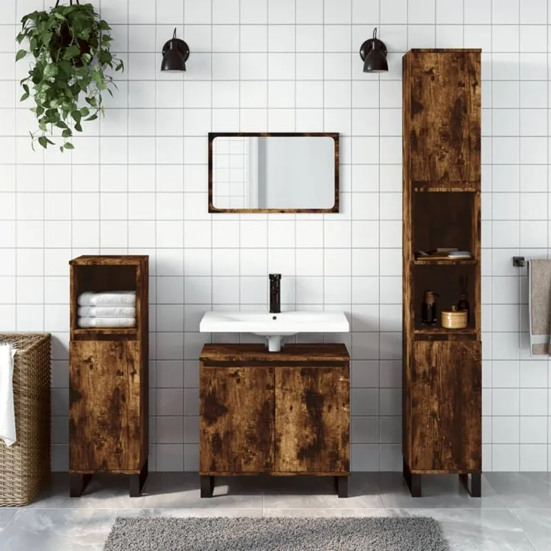 Furniture Limited - Armadietto Bagno Rovere Fumo 30x30x190 cm in