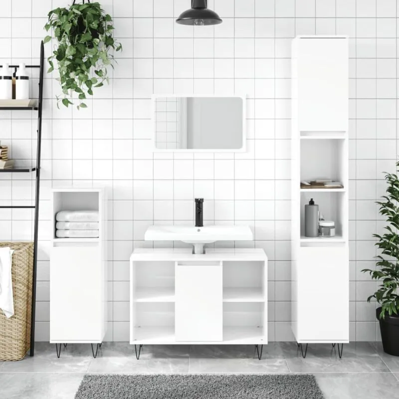 VidaXL Armadietto Bagno Bianco Lucido 80x33x60cm in Legno Multistrato