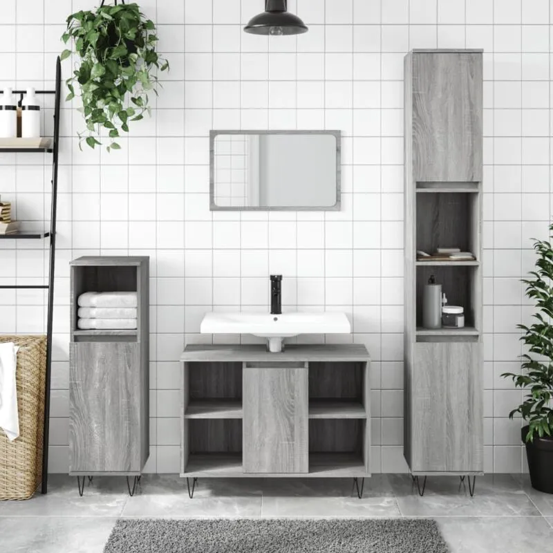 VidaXL Mobile da Bagno Grigio Sonoma 80x33x60 cm in Legno Multistrato