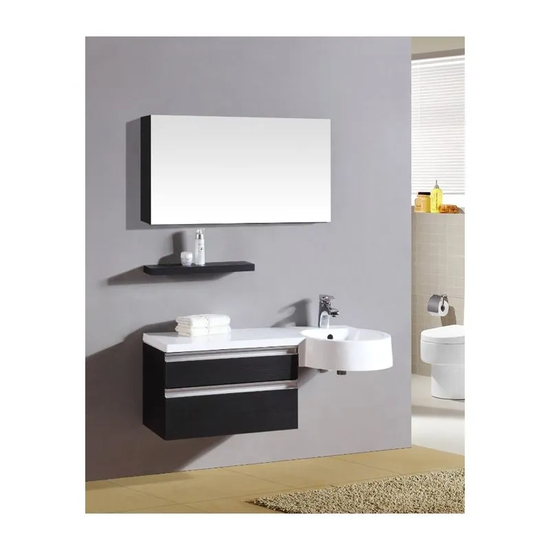 Mobile Arredo Bagno 100cm sospeso wengè con lavabo decentrato con specchio Mobili 1 - Bagno Italia