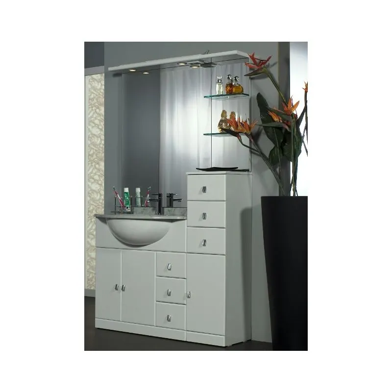 Bagno Italia - Mobile Arredo Bagno cm 100+30 con lavabo sottopiano bianco lucido con specchio Mobili 1