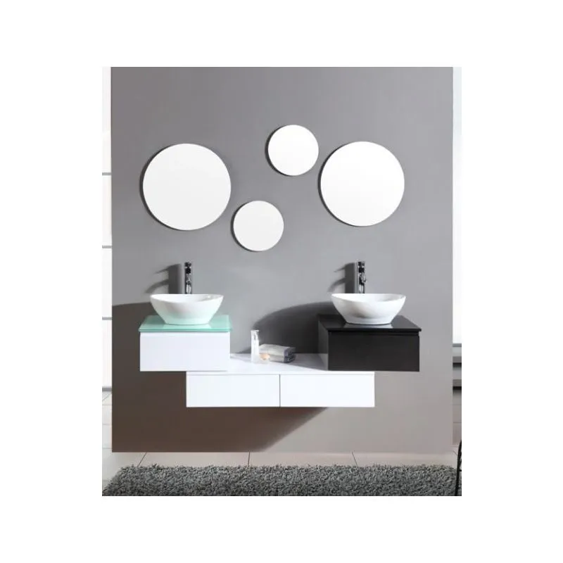 Bagno Italia - Mobile Arredo Bagno cm 150 sospeso bianco e nero con lavabo d'appoggio con specchi Mobili arredi 1