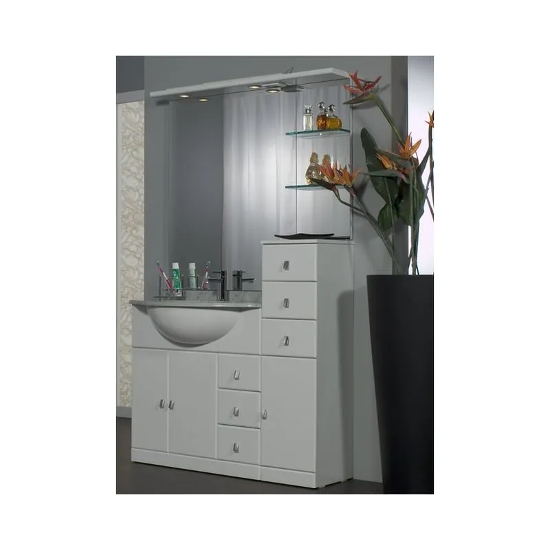 Bagno Italia Mobile Arredo Bagno cm 80+30 con lavabo sottopiano bianco lucido ante cassetti con specchio e tettino Mobili 1