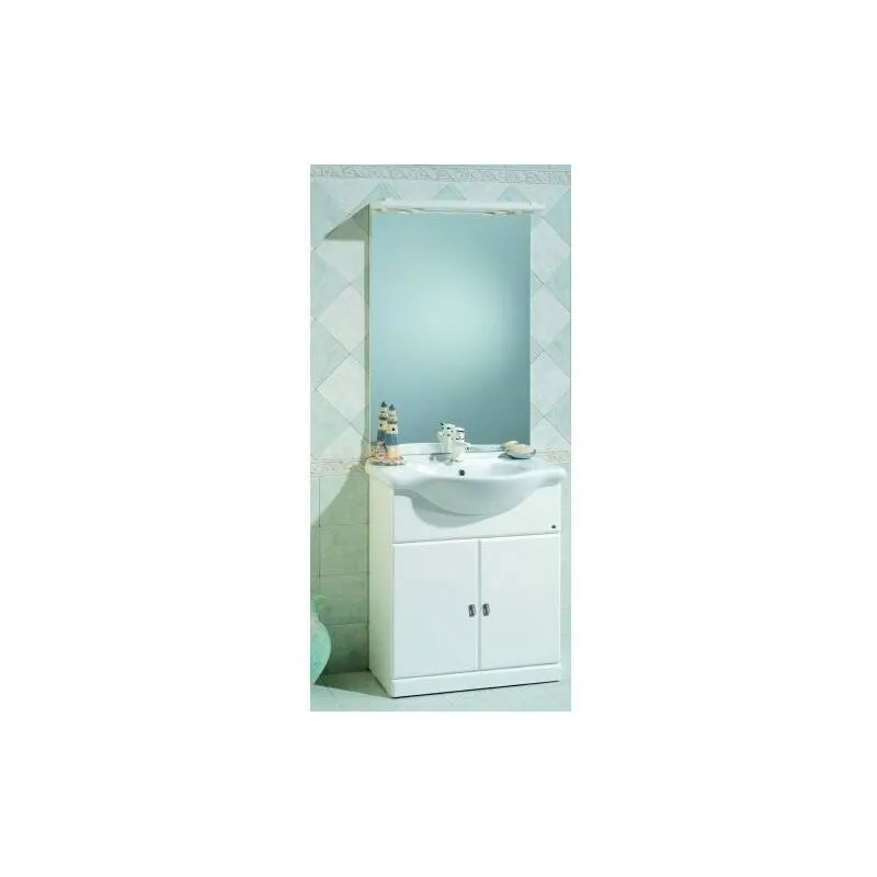 Mobile Arredo Bagno da cm 65 bianco lucido con lavabo in ceramica e specchio Mobili - Bagno Italia