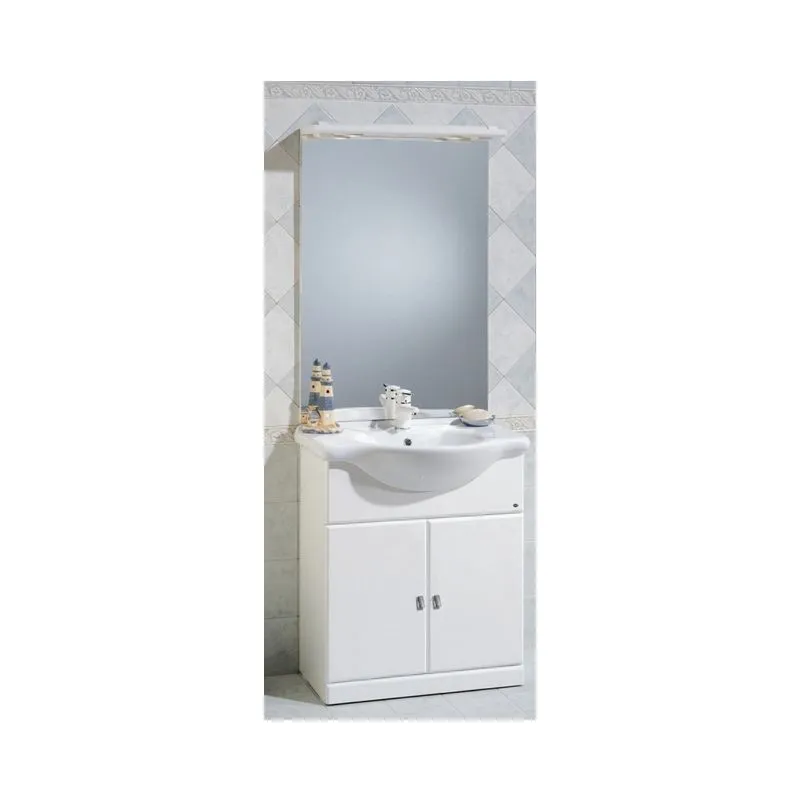 Bagno Italia - Mobile Arredo Bagno da cm 75 bianco lucido con lavabo in ceramica e specchio Mobili 1