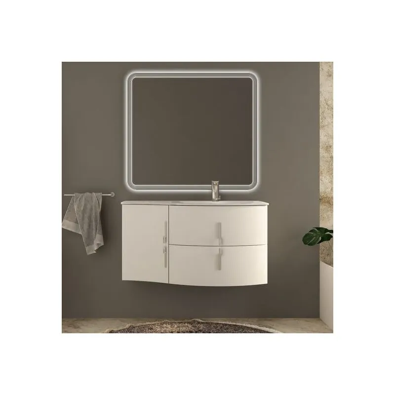 Bagno Italia - Mobile Bagno 104 cm arredo sospeso bianco moderno reversibile Mobili