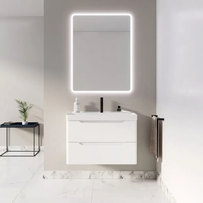 Mobile bagno 80 cm 2 cassetti Bianco Opaco - Lavabo in Ceramica Bianco - jota